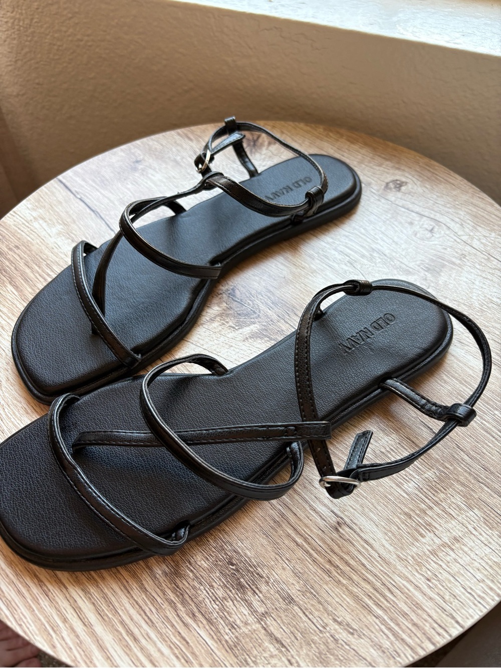 Black Strappy Flat Sandals for Women